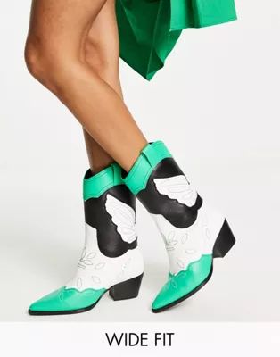 Public Desire Wide Fit Howdy western boots in green mix | ASOS (Global)