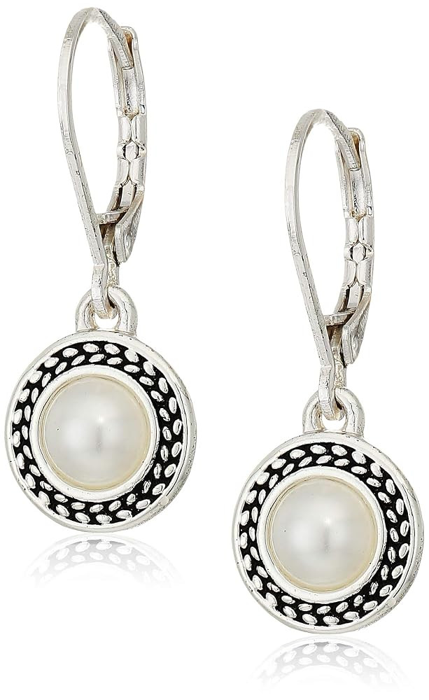 Napier Women's Silvertone and White Pearl Drop Leverback Earrings | Amazon (US)