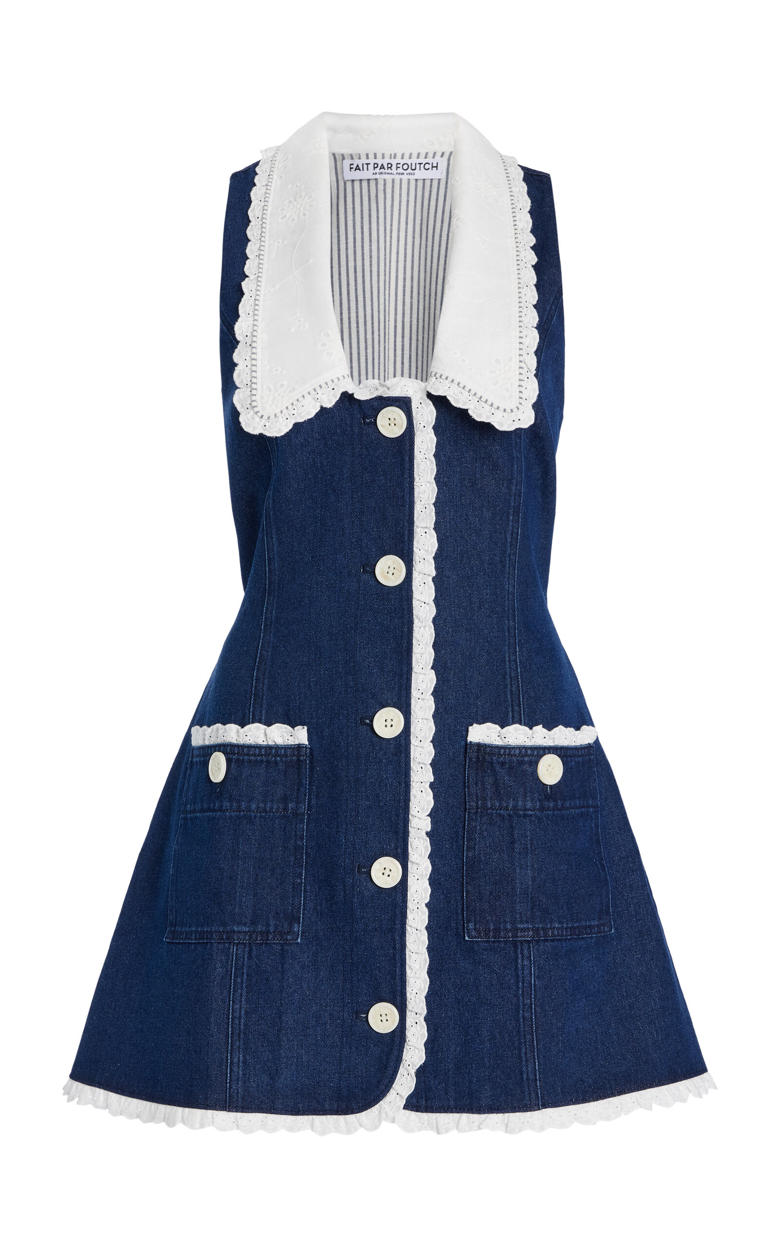 FAIT PAR FOUTCH - Exclusive Adrienna Denim Mini Tuxedo Dress - Blue - L - Moda Operandi | Moda Operandi (Global)