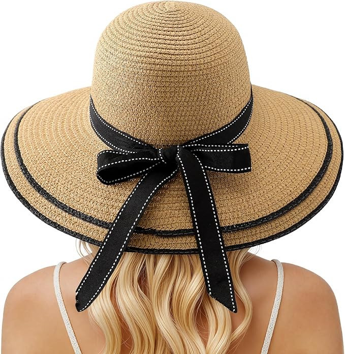 Beach Hats for Women - Wide Brim Sun Hat for Women Foldable Packable Roll up Cap Straw Hat | Amazon (US)