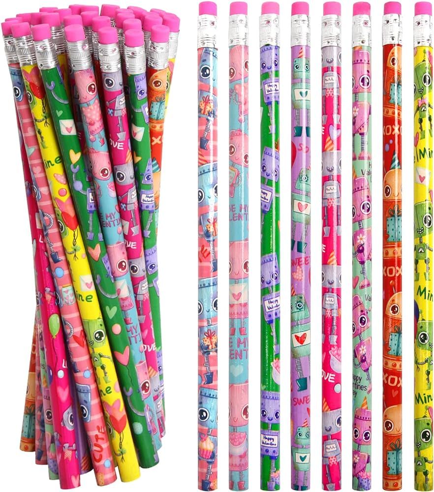 ceiba tree Valentines Day Pencils for Kids Red Heart Pencils Bulk with Erasers 30 Pcs Valentine W... | Amazon (US)