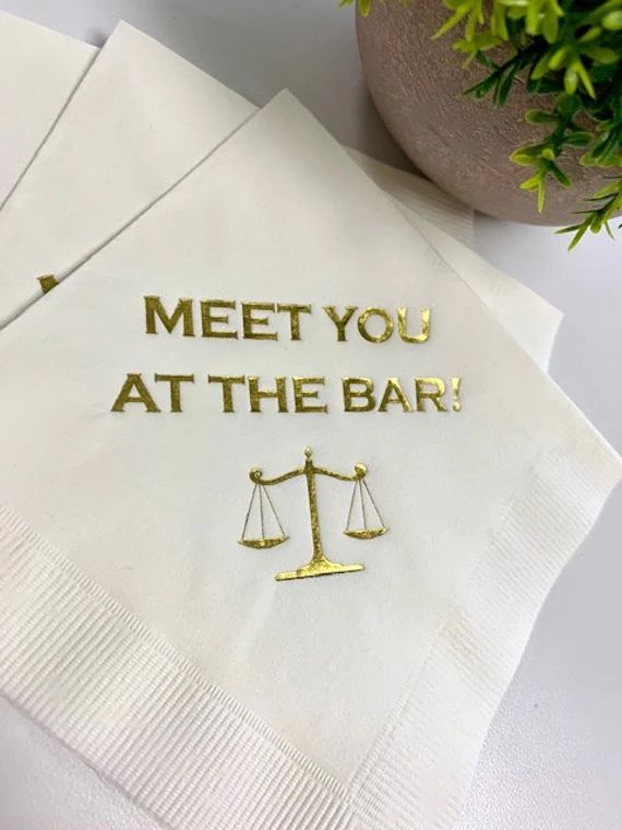 Law School Lawyer Attorney Graduation Meet You At The Bar Printed Beverage Cocktail Napkins White... | Etsy (US)