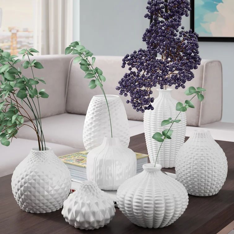 7 Piece Pell White Indoor / Outdoor Ceramic Table Vase Set | Wayfair North America