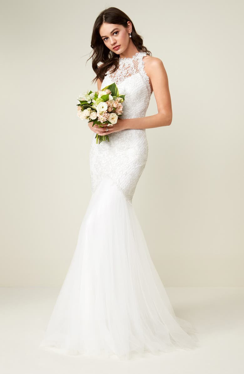 Tadashi Shoji Lace Halter Mermaid Wedding Dress | Nordstrom | Nordstrom
