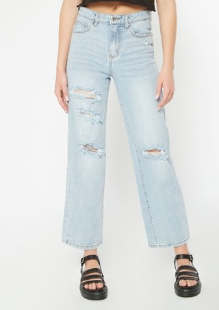 Light Wash Ultra High Waisted Ripped Skater Jeans | rue21