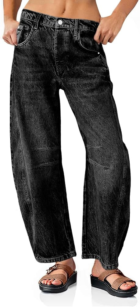 PLNOTME Baggy Boyfriend Jeans Wide Leg Mid Rise Ankle Pants | Amazon (US)