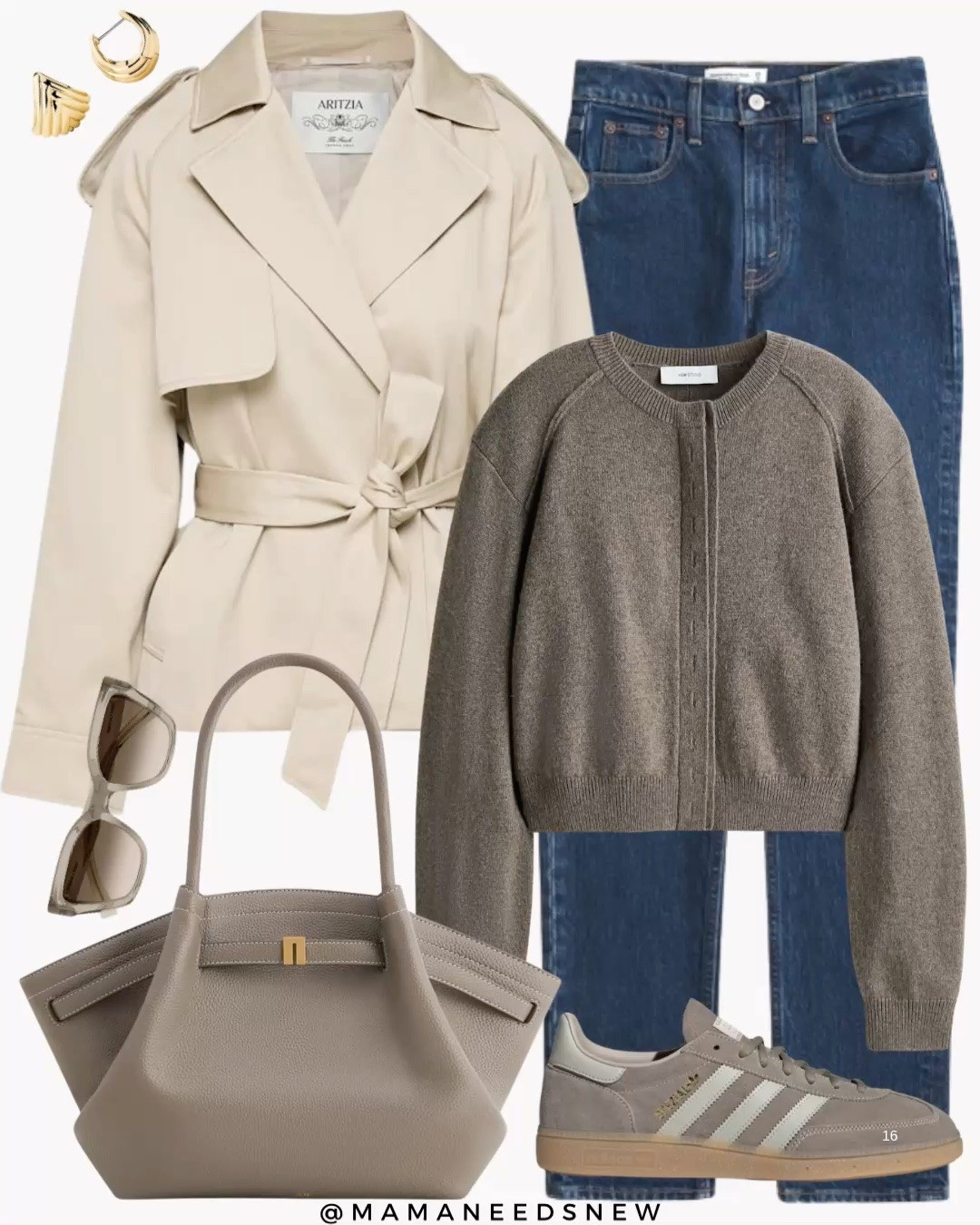 An early spring outfit with short belted trench, cardigan, jeans, sneakers, tote bag 

#LTKSeasonal #LTKootd #LTKSaleAlert