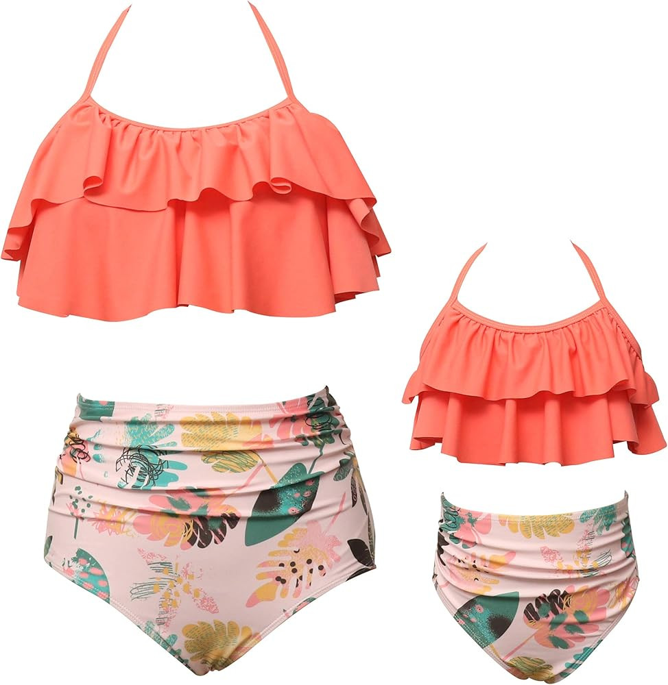 PURFEEL Mother and Daughter Swimwear Family Matching Swimsuit Girls Swimwear | Amazon (US)