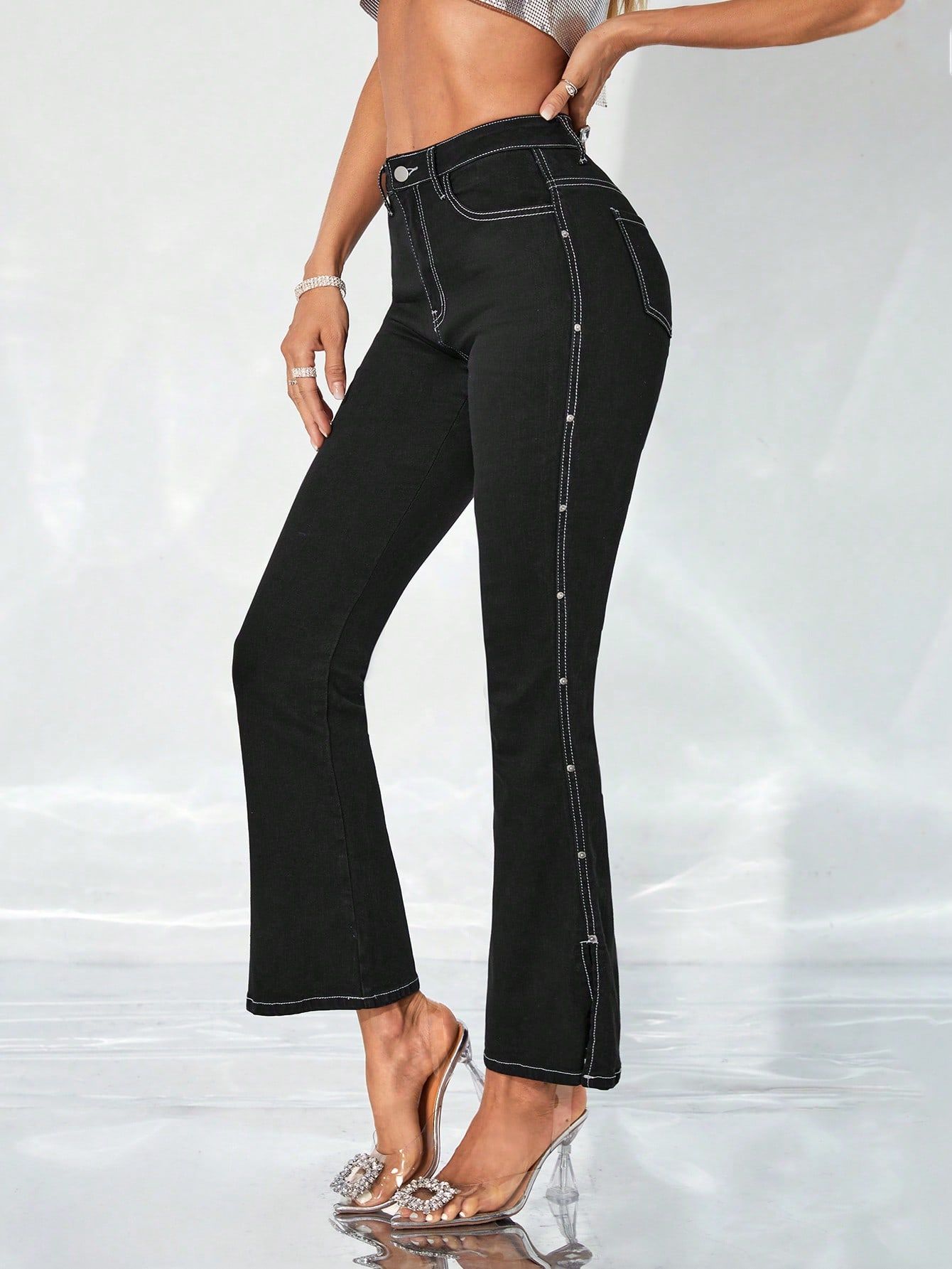 SHEIN BAE High Waist Top-stitching Flare Leg Jeans | SHEIN