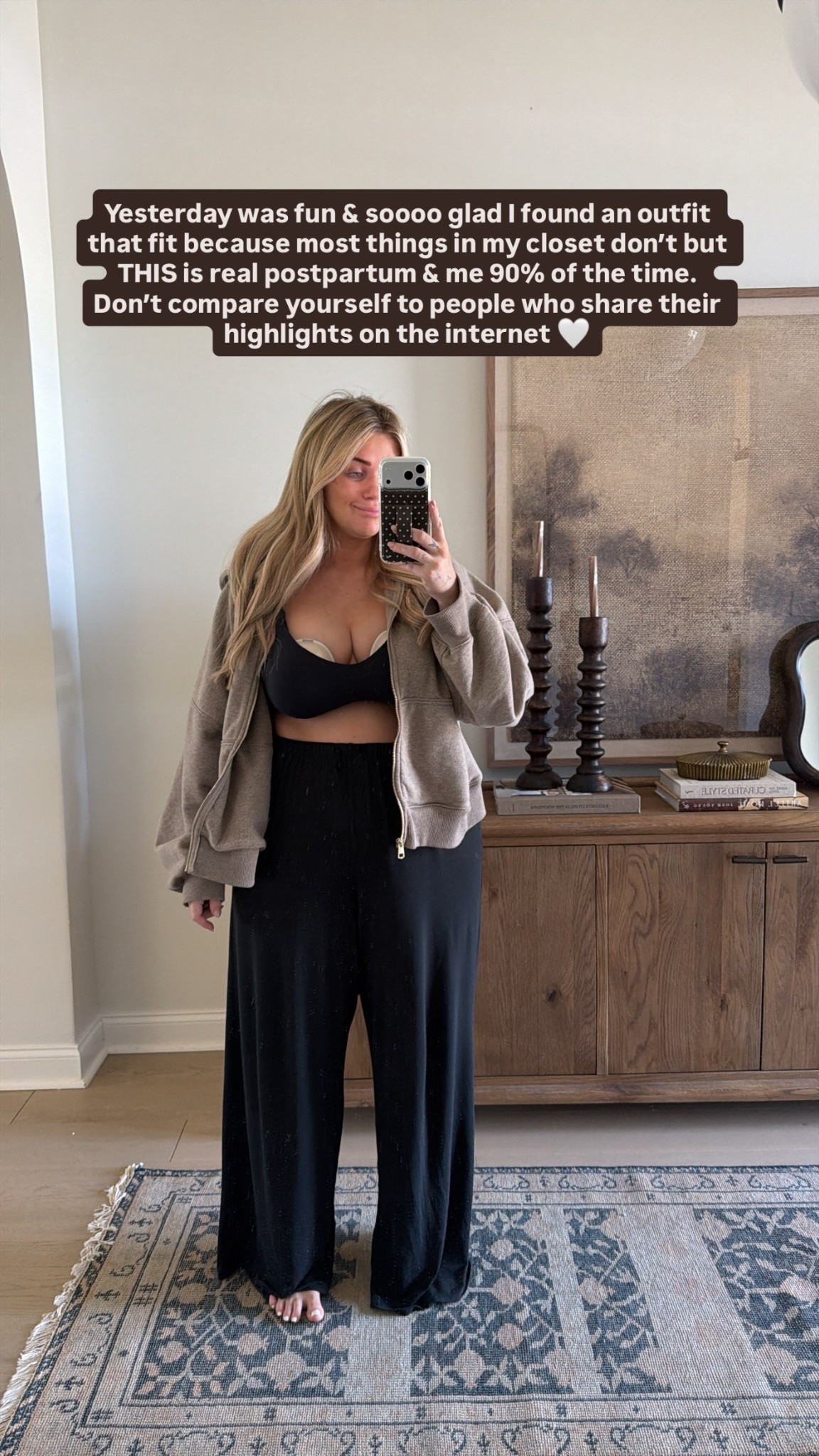 Comfy lounge fit🤍 Pants are from the Victoria secret pj set, bra is below, &  jacket is sold out but linked a similar 

#LTKSaleAlert #LTKMidsize