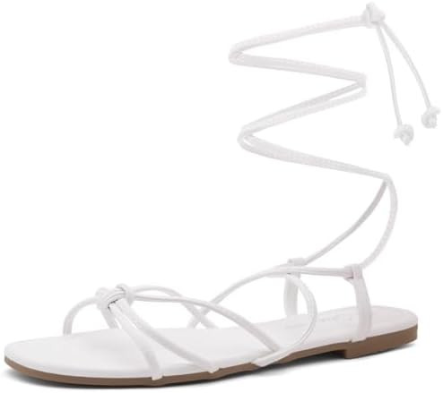 Shoe Land Women’s Flat Lace Up Sandals – Strappy Gladiator Sandals with Adjustable Crisscross... | Amazon (US)