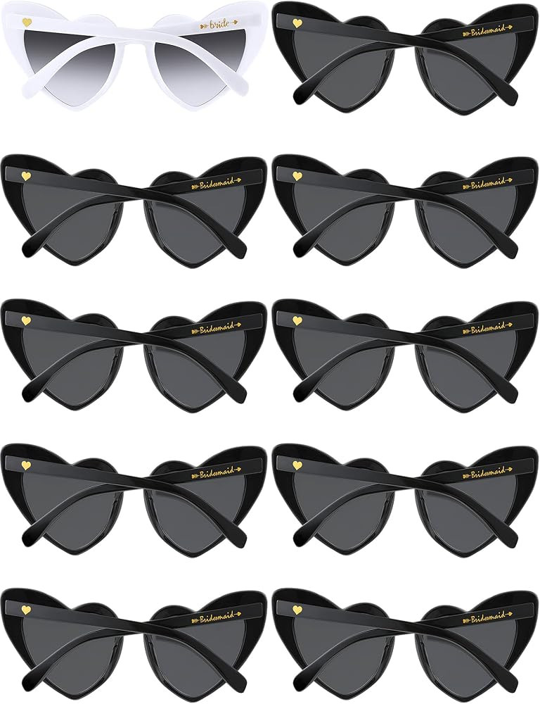 Weewooday 10 Pairs Heart Shaped Sunglasses Bachelorette Bridesmaid Sunglasses for Girl Boy Women ... | Amazon (US)
