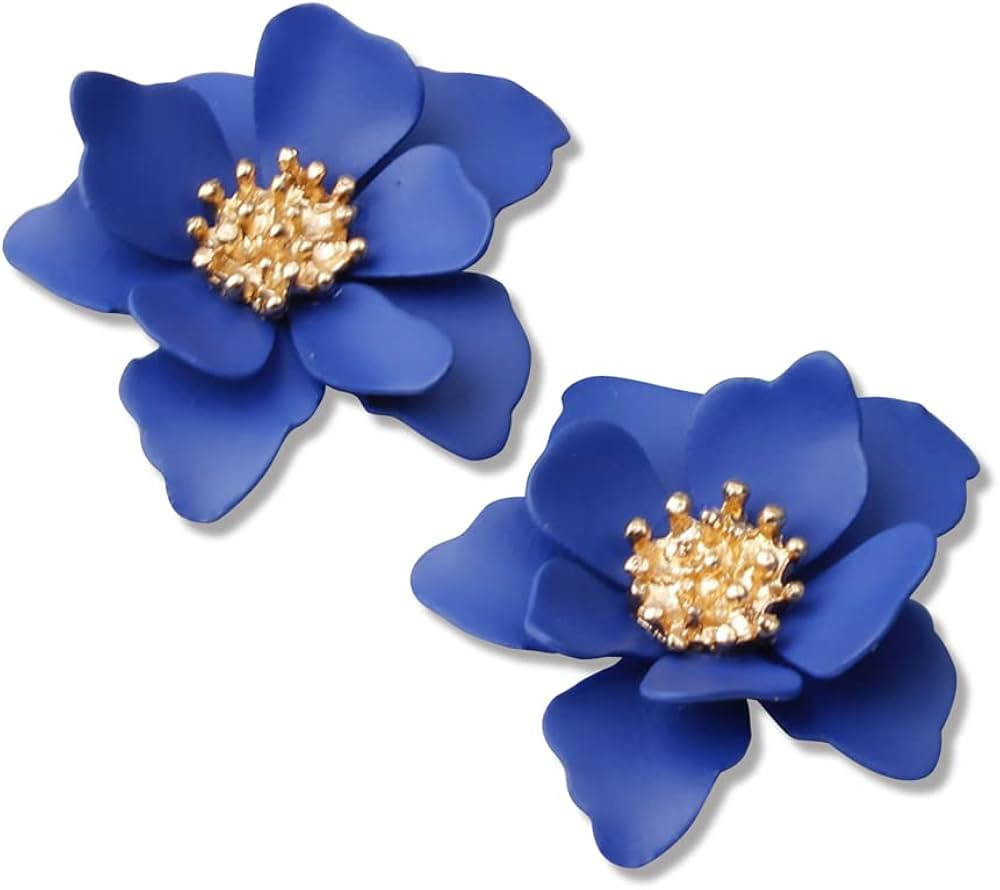 Chic Cute Boho Matte Flower Statement Stud Earrings with Gold Flower Bud for Women Sister Mom Lov... | Amazon (US)