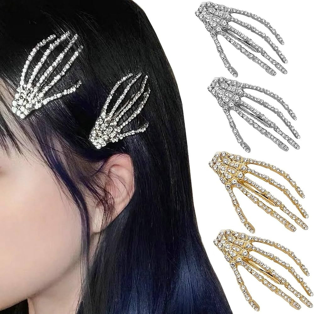 4pcs Halloween Skeleton Hand Hair Clips - Rhinestone Skull Hairpins for Women Girls - Cosplay Par... | Amazon (CA)