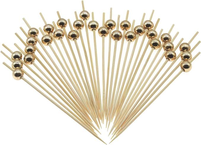 Minisland Gold Pearl Bamboo Cocktail Picks 4.7 Inch Long Fancy Toothpicks for Appetizers Drinks F... | Amazon (US)