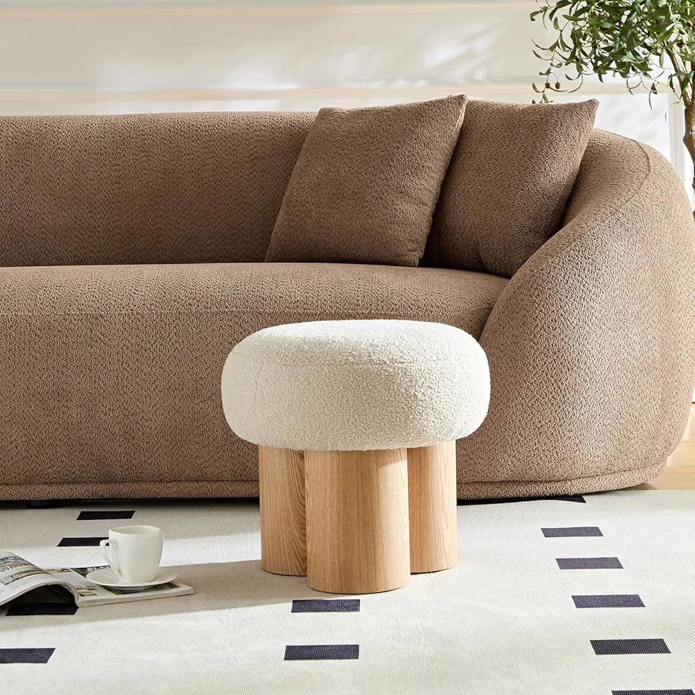 16.54" Mushroom Shape Small Footstool, Teddy Ottoman, Boucle Foot Rest, Round Pouf Ottoman, Cozy ... | Amazon (US)