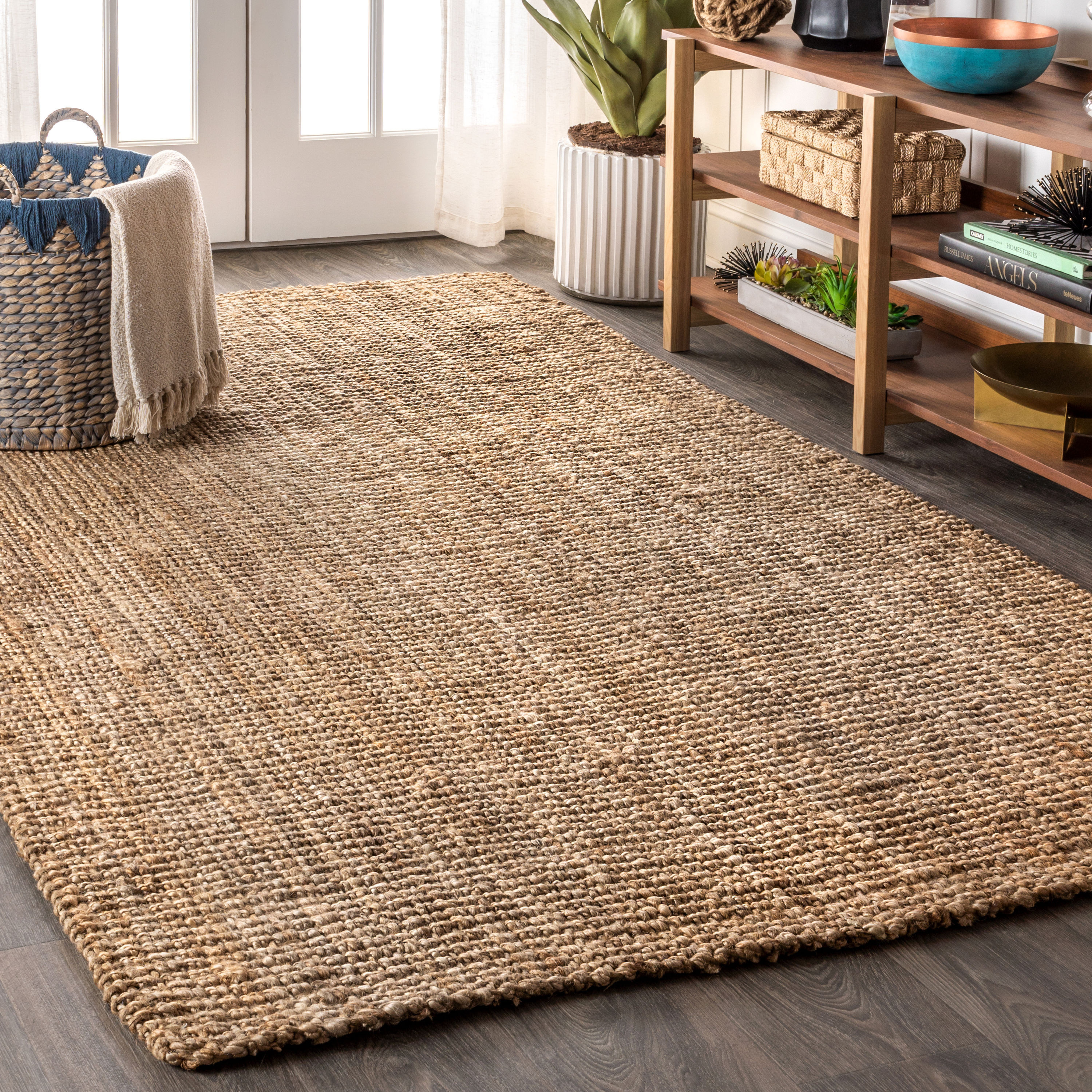 JONATHAN Y FIBER Pata Handwoven Chunky 8 x 10 (ft) Flatweave Jute Natural Rectangular Indoor Geometric Bohemian/Eclectic Pet Friendly Area rug | Lowe's