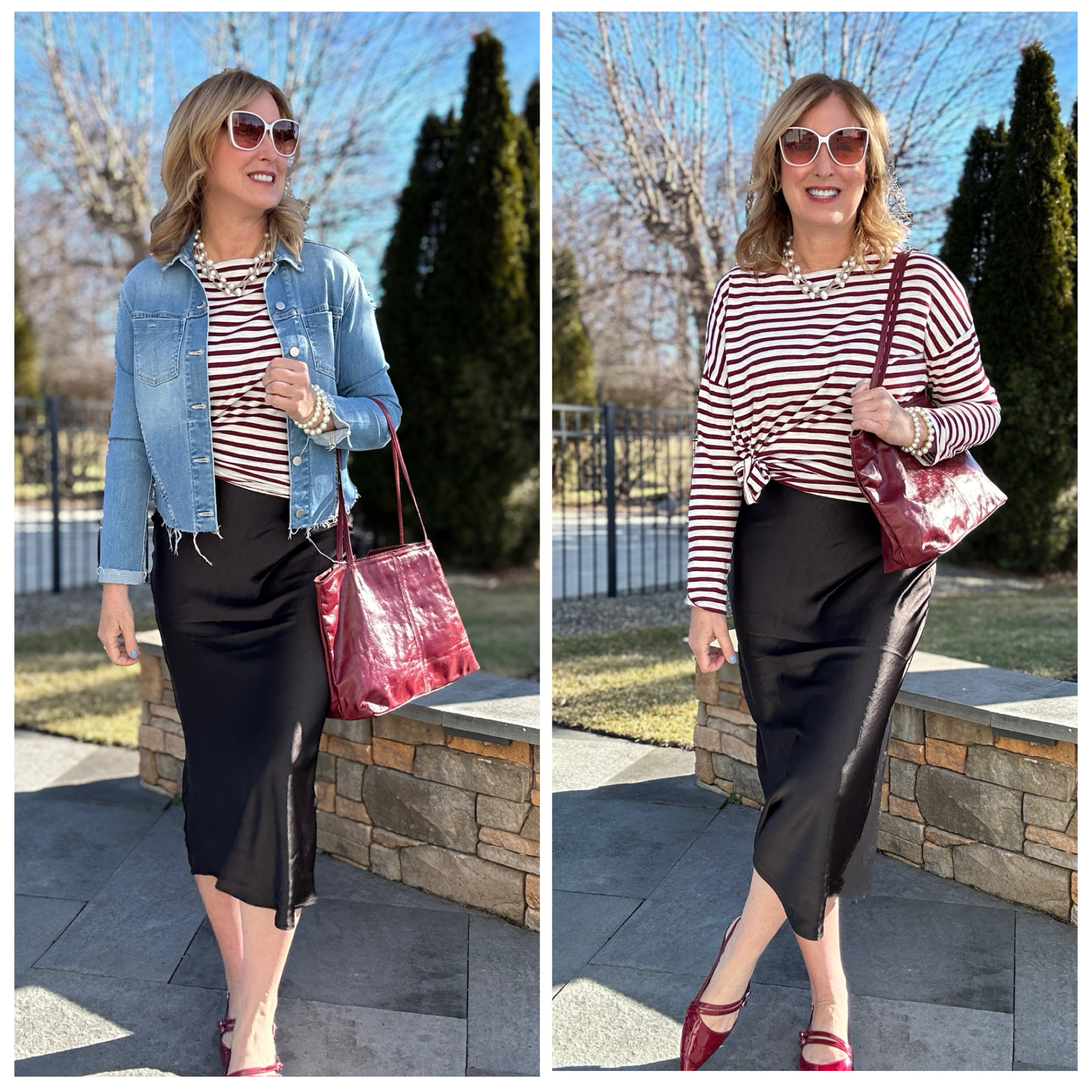 Casual winter to spring outfit, slipskirt style, classic stripes 

 #LTKdayinmylife #LTKootd #LTKSeasonal