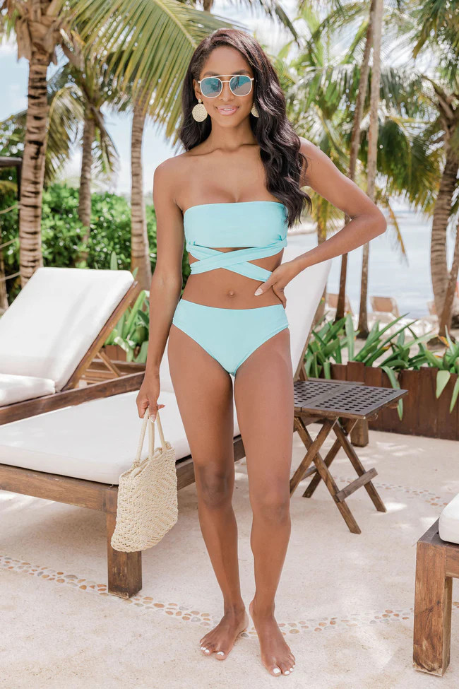 Caught In The Rain Blue Mid Rise Bikini Bottoms | Pink Lily