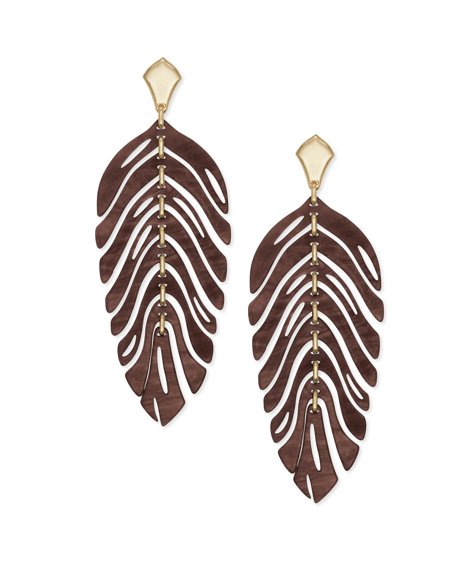 Lotus Gold Statement Earrings in Brown Marbled Acrylic | Kendra Scott