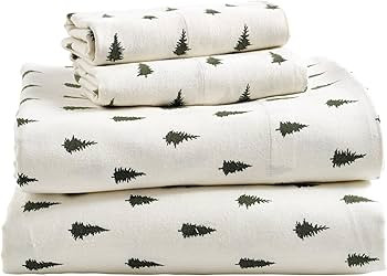 G.H. Bass Spruce Trees 100% Cotton Flannel Sheet Set, Flat, Fitted, 2 Pillowcases, Queen, Forest ... | Amazon (US)