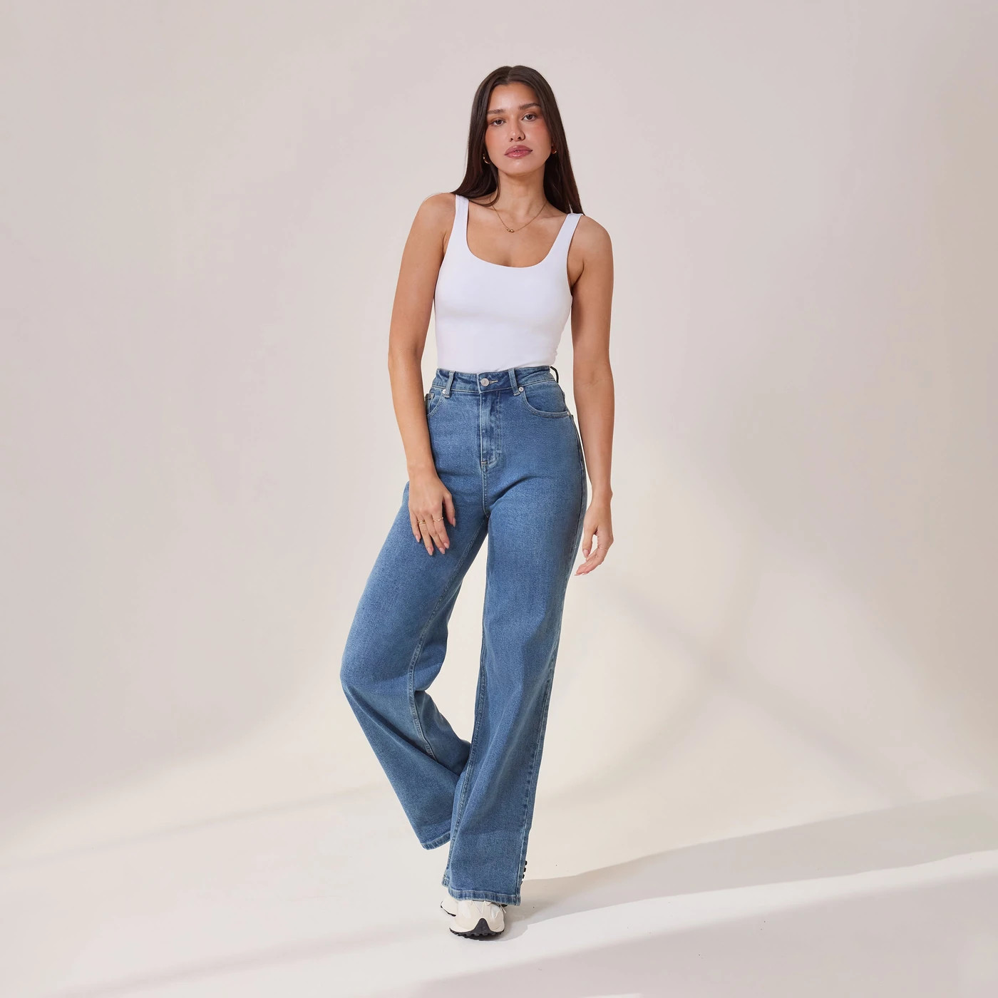 Wide Leg Jeans - Mid Blue | LOVALL