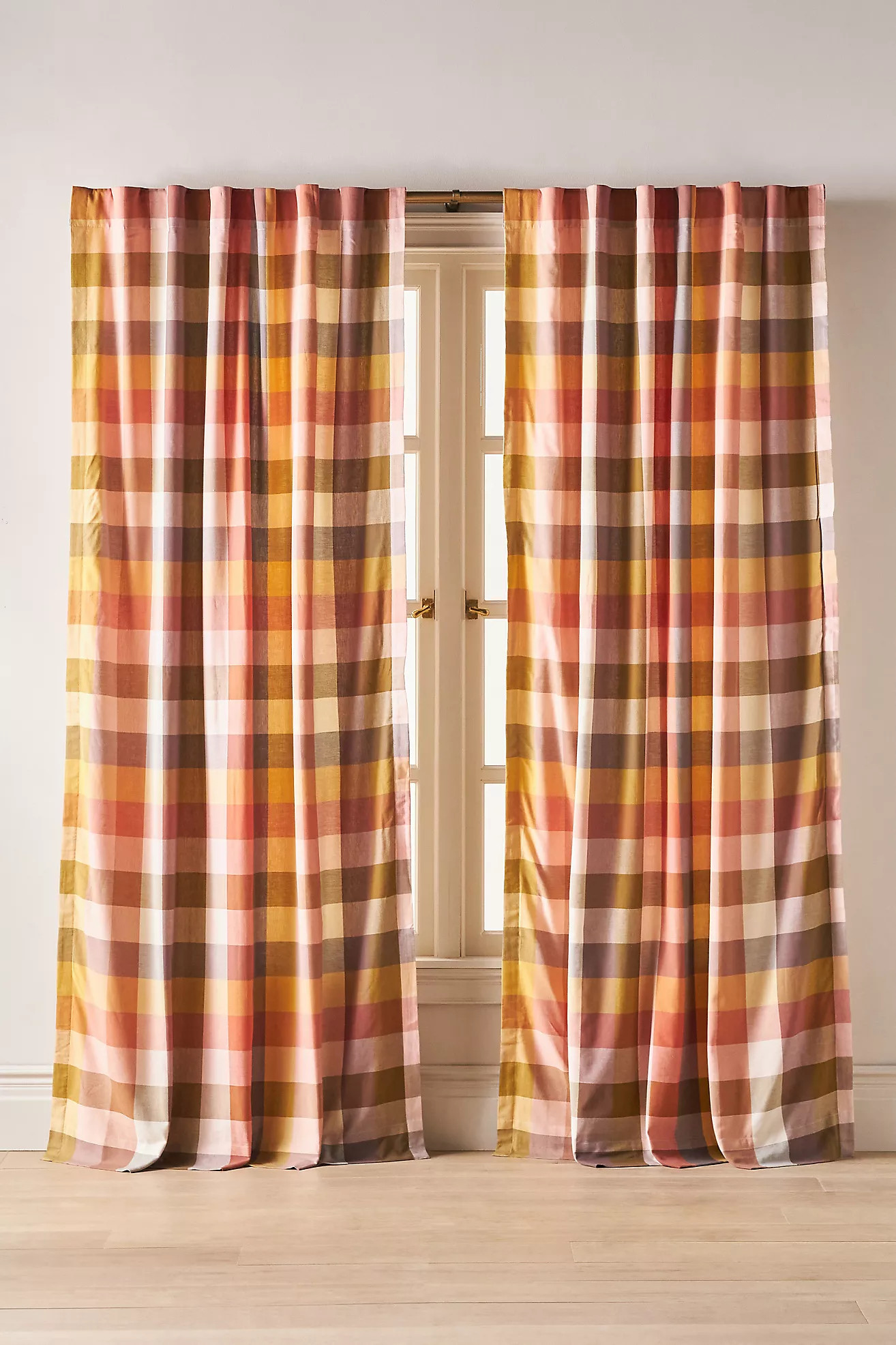 Woven Semi-Sheer Cotton Plaid Curtain | Anthropologie (US)