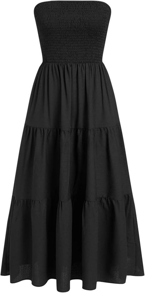 CIDER Women's Strapless Dress with Pockets Tube Striped Long Midi Dresses A Line Beach Vacation C... | Amazon (US)