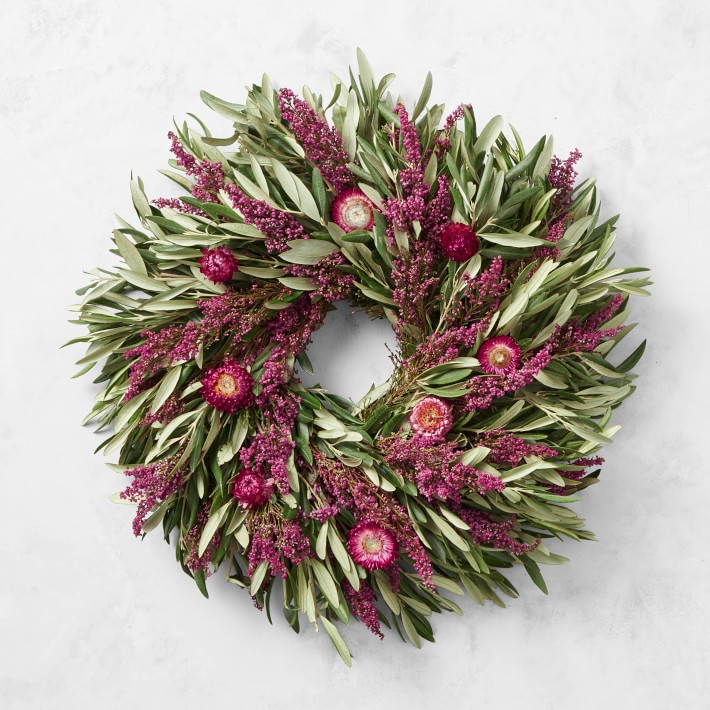 Fresh Olive &amp;amp; Heather Wreath, 18&amp;quot; | Williams-Sonoma