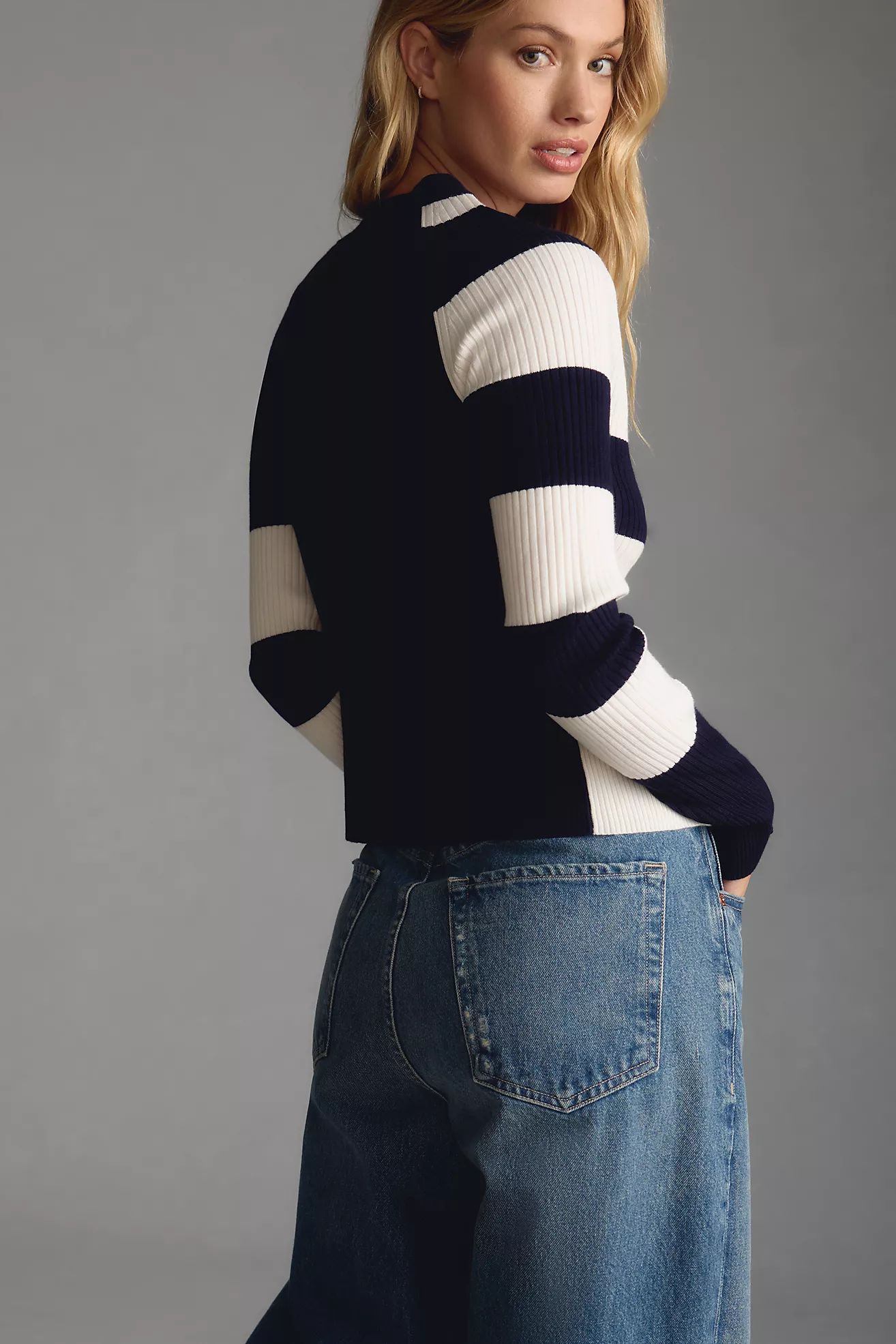 Maeve Striped Slim Rib Cardigan Sweater | Anthropologie (US)