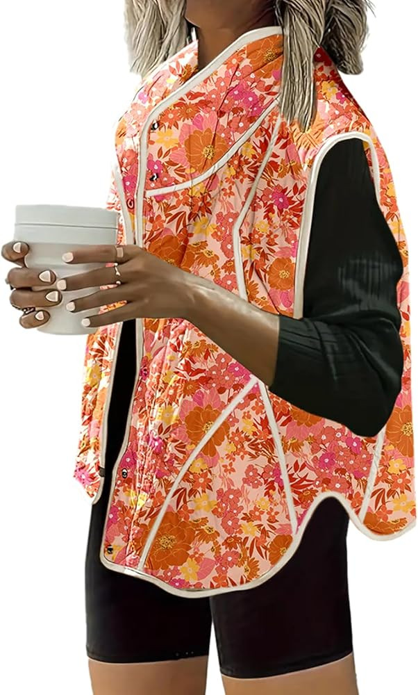 Dokotoo Women's Quilted Vest Lightweight Button Down Cropped Puffer Vest Winter Padded Gilet Jack... | Amazon (US)