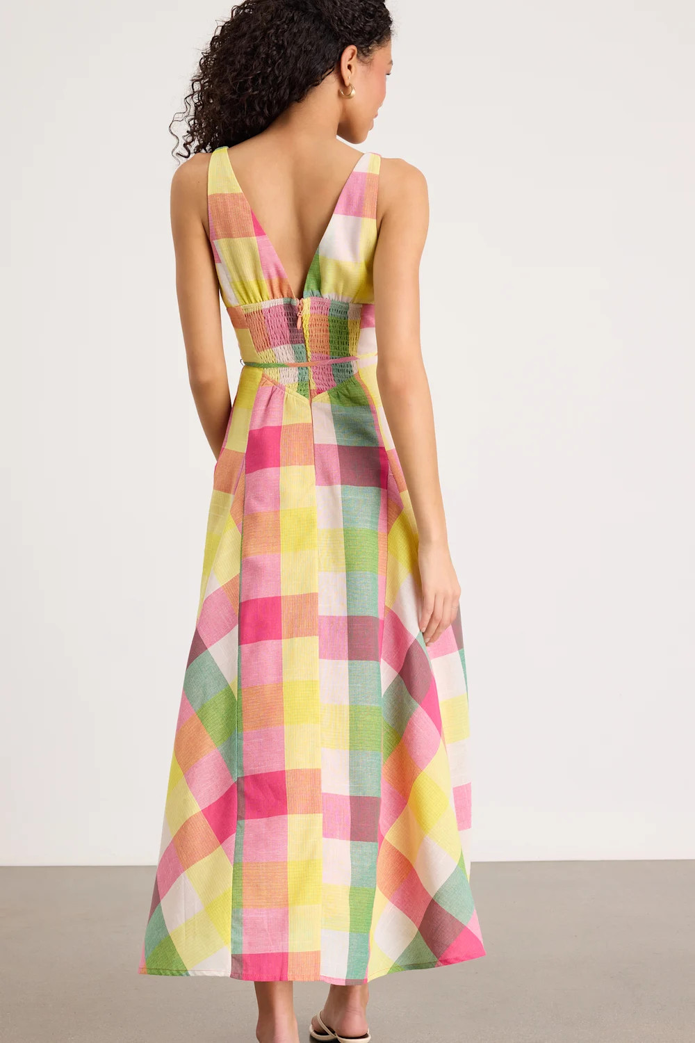 Jonna Yellow Multi Gingham Sleeveless Midi Dress | Lulus