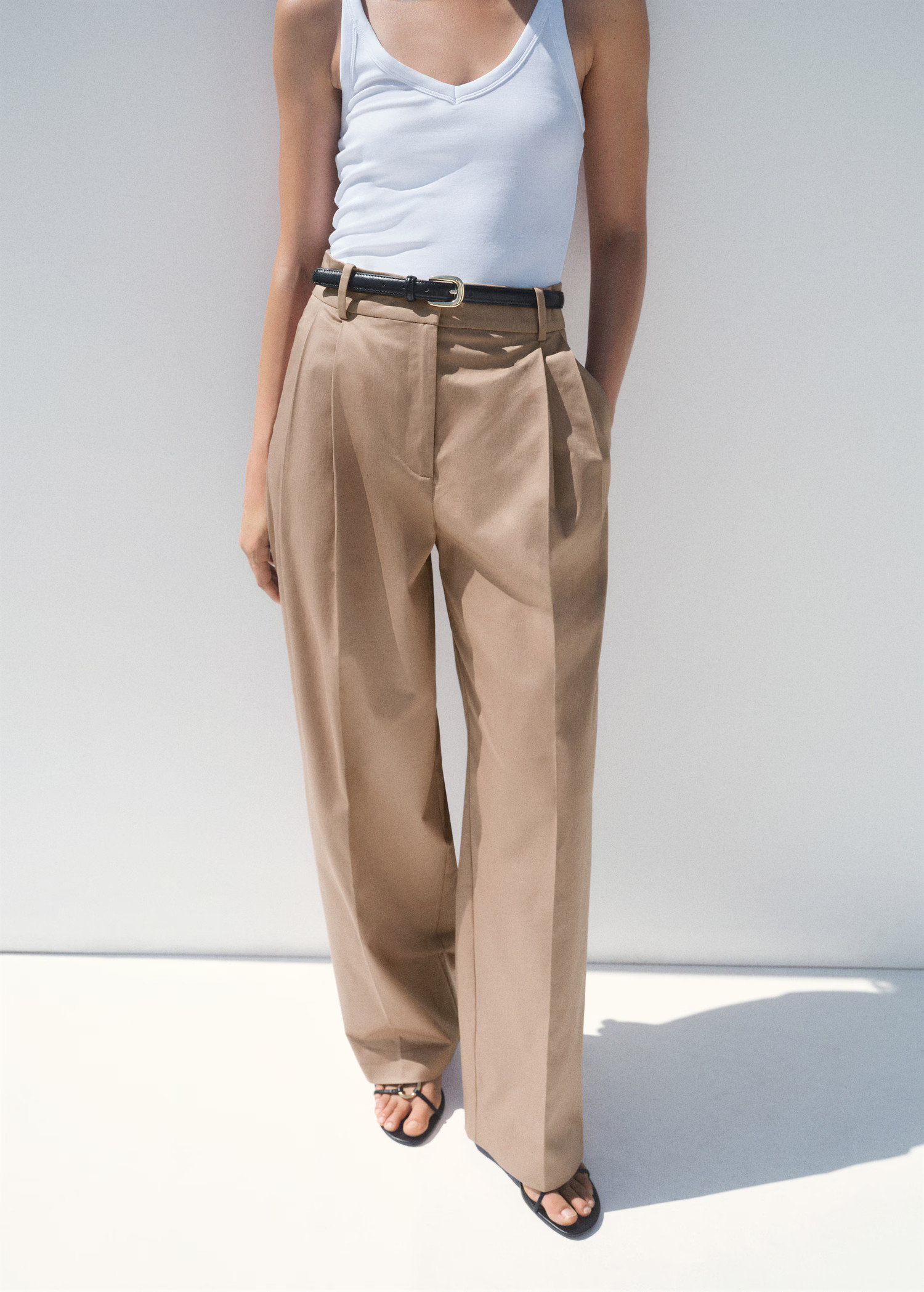 Straight cotton pants with pleats - Women | MANGO USA | Mango (US/MX/AU)