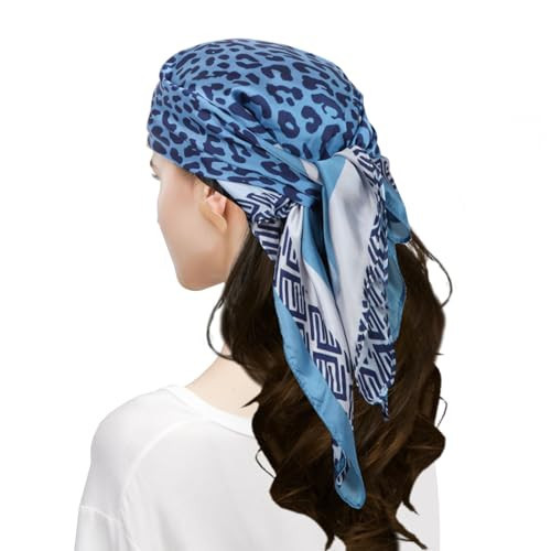 MEANBEAUTY Head Scarf for Women Like Silk Scarf Square Scarves Satin Bandanas Neck Scarfs 27.5 Inch Christmas gifts-Blue Leopard | Amazon (UK)