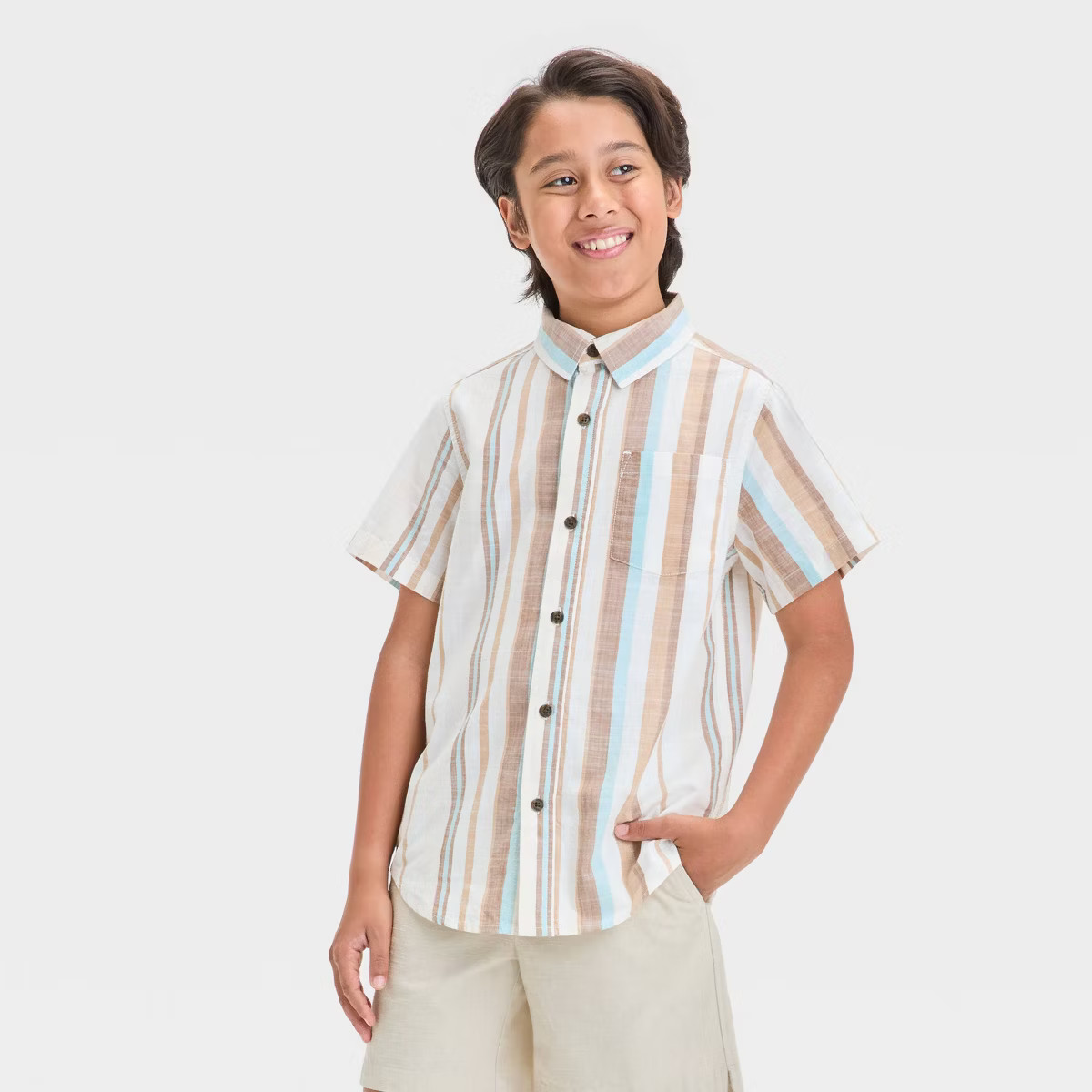 Boys' Short Sleeve Poplin Striped Button-Down Shirt - Cat & Jack™ | Target