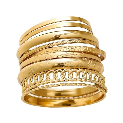 ÌF ME Gold Bangle Bracelets for Women, Indian Bangles Stackable Set, Multi Layer Textured 14K Gold Plated Chunky Bracelets Boho Jewelrys Set（A-10PCS Chunky bangle set） | Amazon (US)
