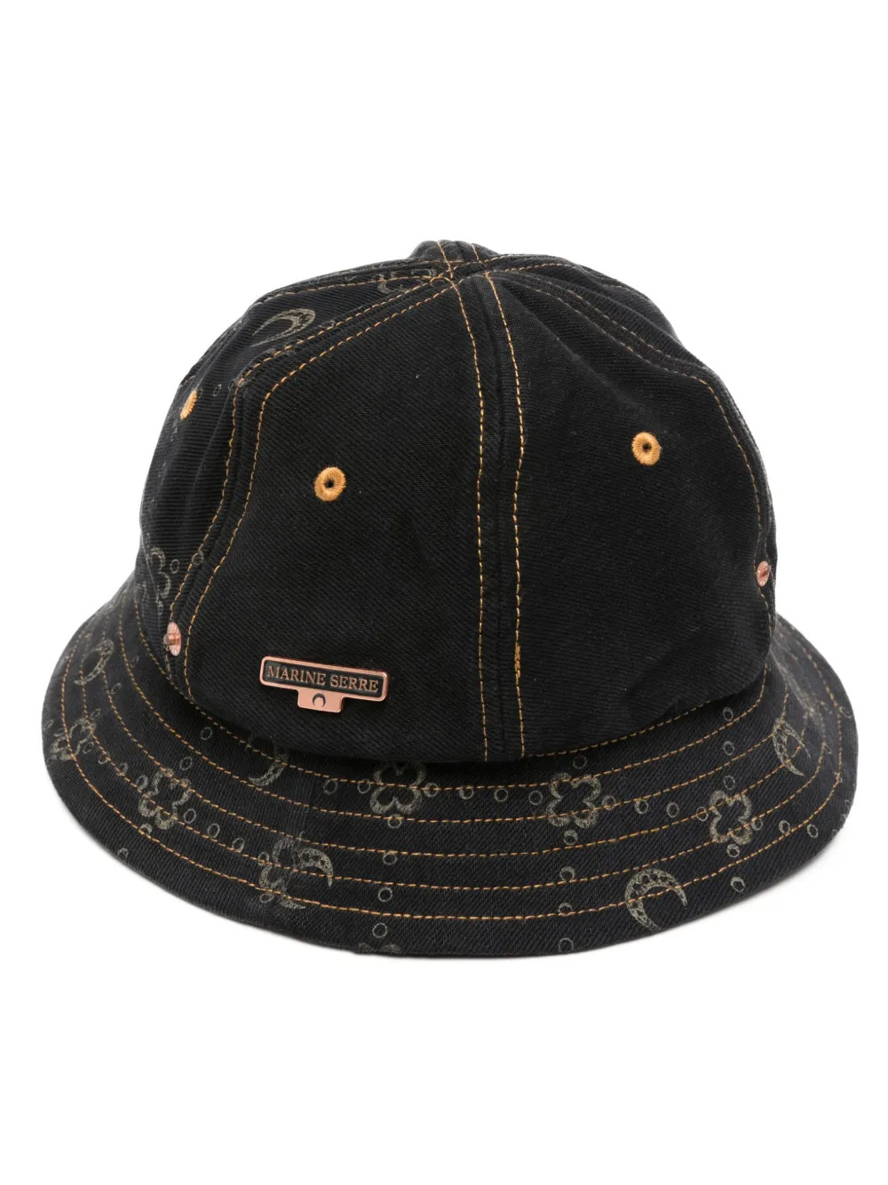 Marine Serre Regenerated Denim Bell Hat - Farfetch | Farfetch Global