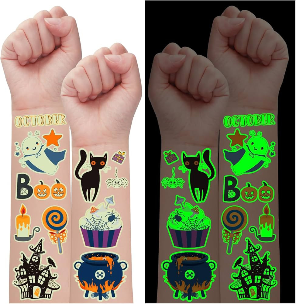 Partywind 195 Styles (20 Sheets) Glow Halloween Temporary Tattoos Party Decorations, Luminous Hal... | Amazon (US)