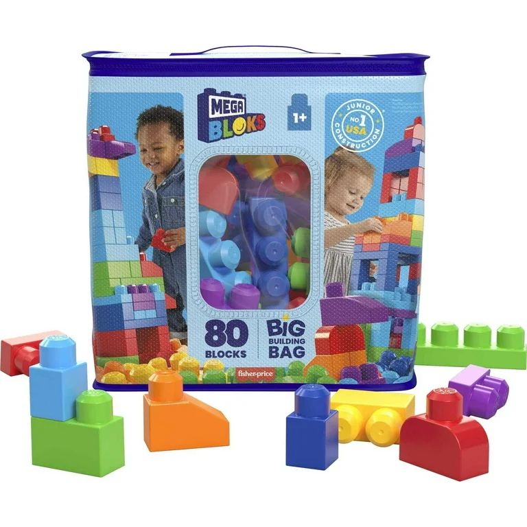 Mega Bloks Fisher-Price Toy Blocks Blue Big Building Bag With Storage (80 Pieces) For Toddler | Walmart (US)