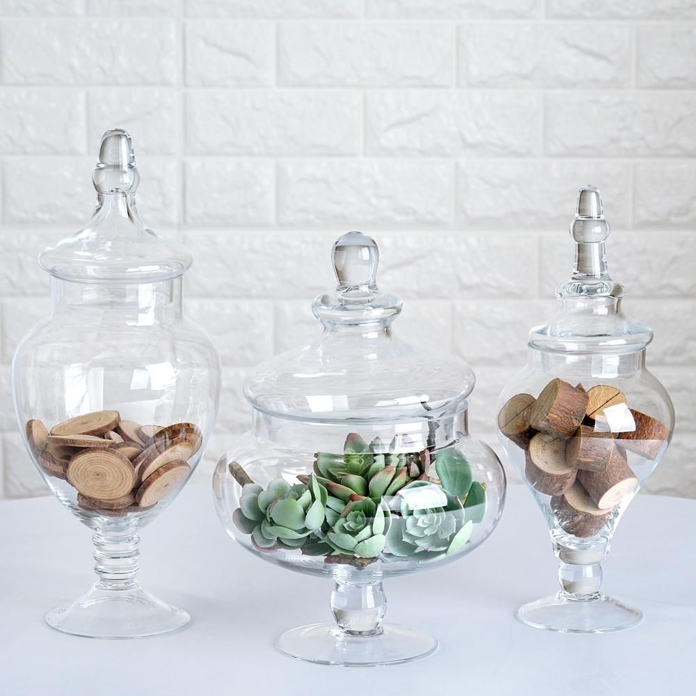 Efavormart Set of 3 Clear Apothecary Glass Candy Jars With Lids - 12"/13"/14" | Walmart (US)