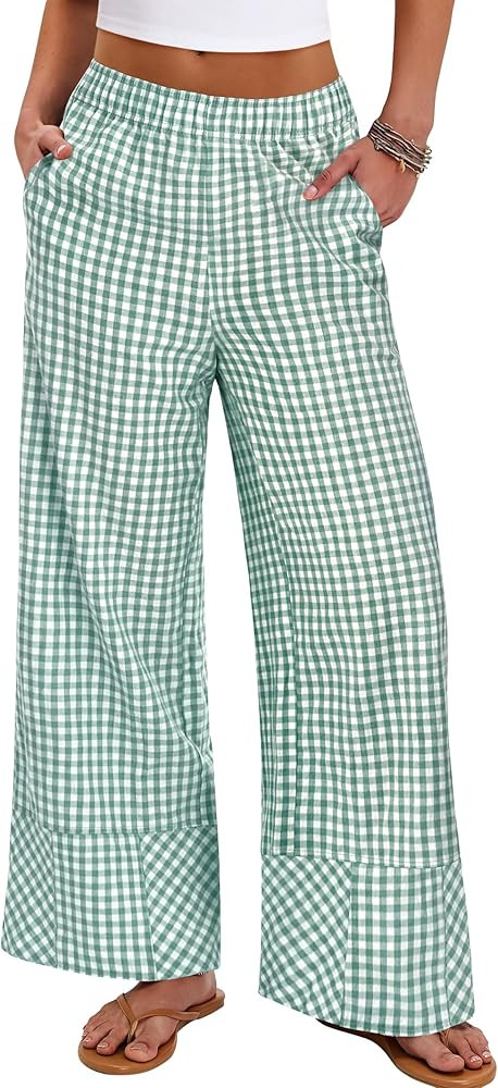 ANRABESS Womens Gingham Striped Boxer Pants Pajama Lounge PJ Bottoms Plaid Wide Leg Casual Cute F... | Amazon (US)