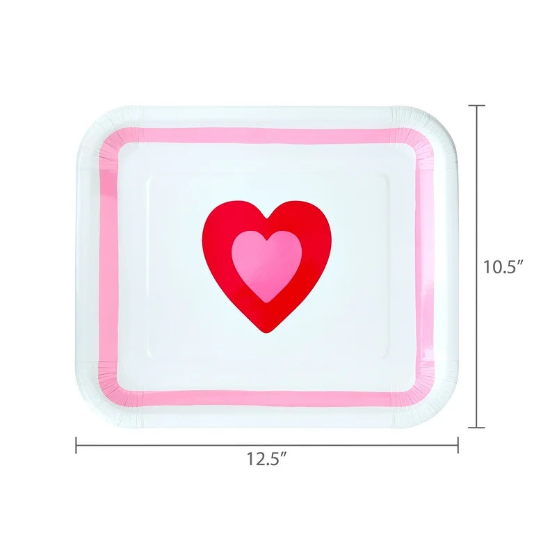Disposable Paper Plates, 10" x 12", Red and Pink Heart, 8 Count, Valentine's Day by Way To Celebr... | Walmart (US)
