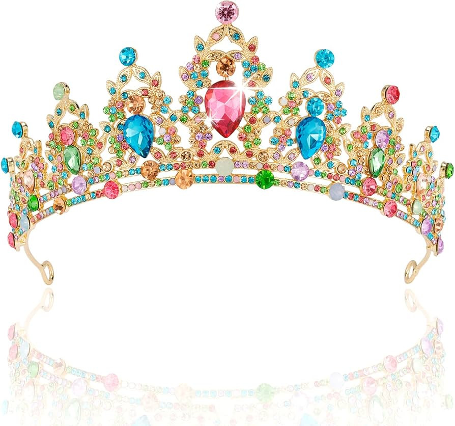SuPoo Tiaras for Women Birthday Crown Gold Crown Colorful Rhinestone Princess Tiara Metal Queen C... | Amazon (US)