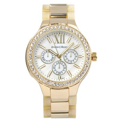 Women's Journee Collection Rhinestone Accented Round Face Gold Tone Link Watch - Assorted Colors | Target