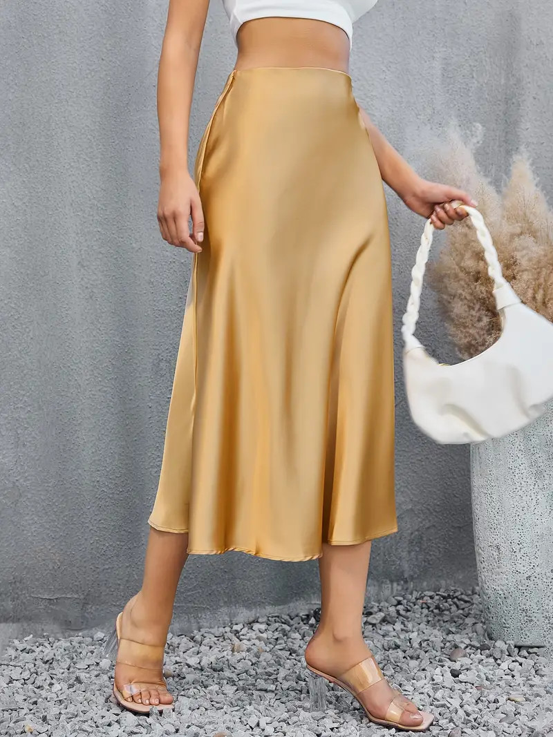 Satin Mid Length Skirts, Elegant Solid High Waist Party Skirts, Women's Clothing - Temu | Temu Affiliate Program