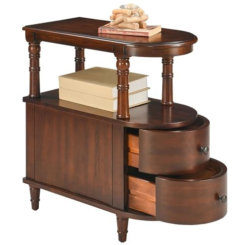 LEEMTORIG Narrow Side Table with Drawers, Vintage Solid Cherry Wood End table Nightstand with Open Shelves, 2-Drawer Slim Chair Side Table for Bedroom Living Room Small Spaces, Cherry Brown BG-A508-CY | Amazon (US)