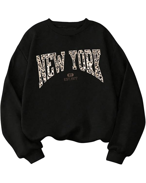 MakeMeChic Women's Y2K Leopard Print Tops Crew Neck Sweatshirt Letter Graphic Long Sleeve Sweatsh... | Amazon (US)