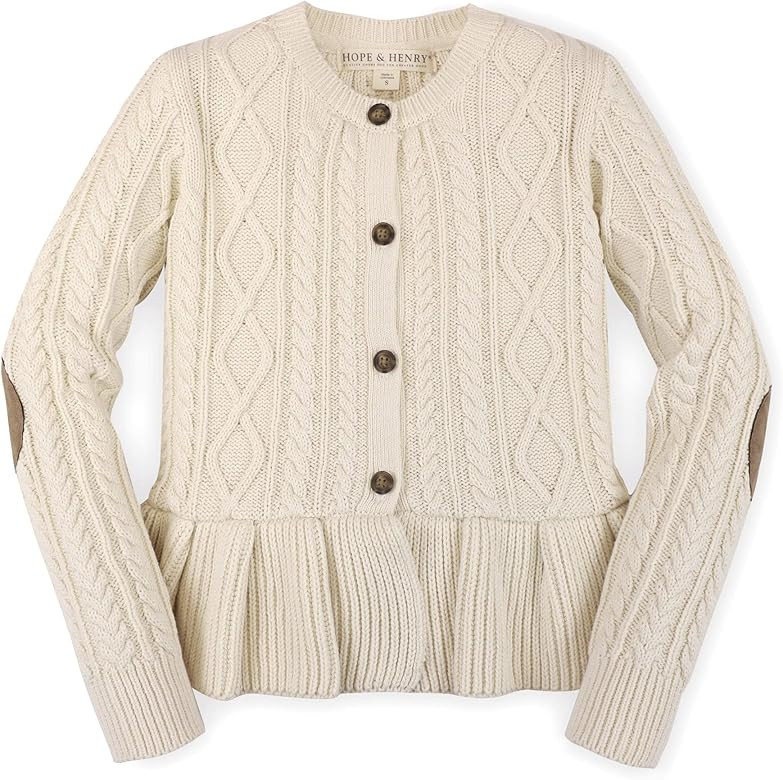 Hope & Henry Girls' Long Sleeve Peplum Cable Cardigan Sweater | Amazon (US)
