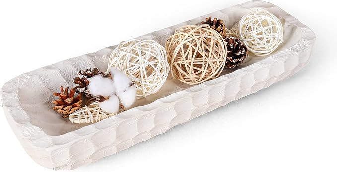 Decorative Bowl for Home Decor, Long Dough Bowl with Hand Carved Irregular Texture, Unique Table ... | Amazon (US)