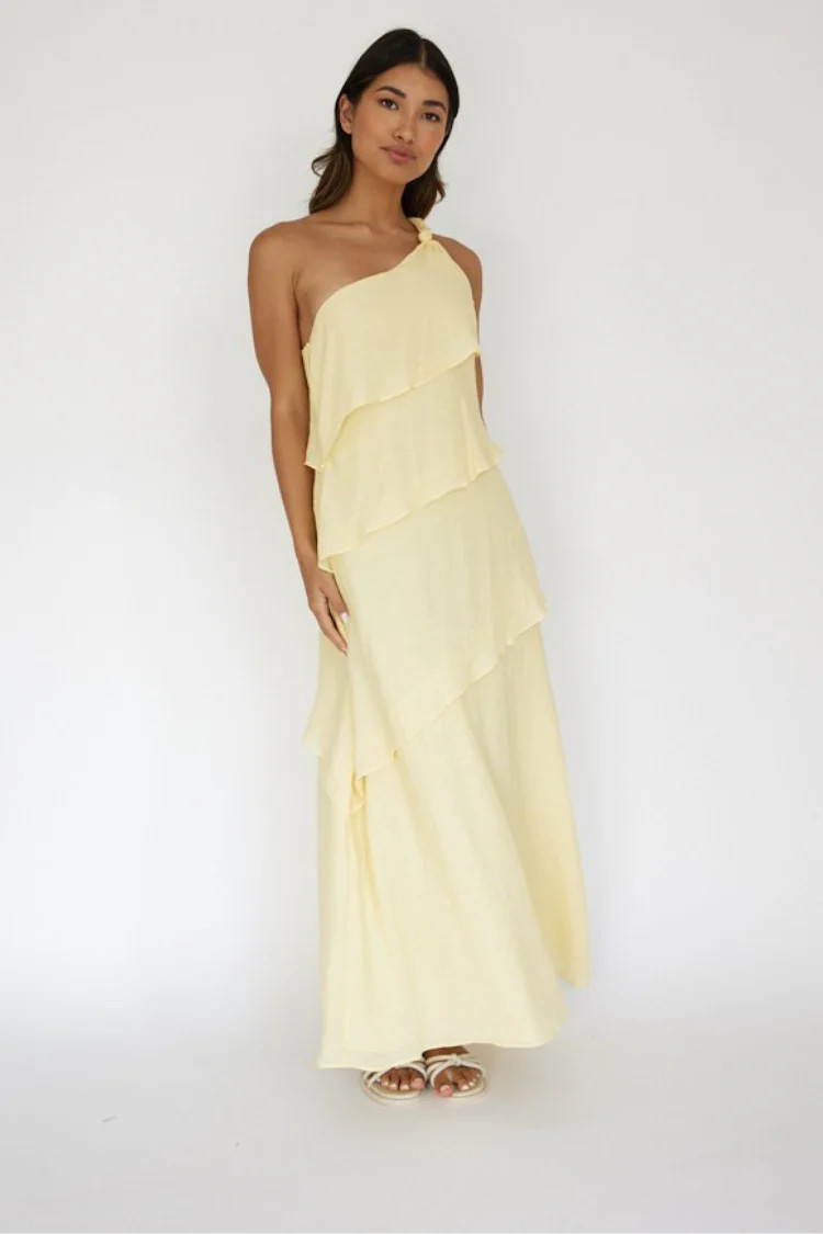 Francesca One Shoulder Butter Yellow Maxi Dress | Confête